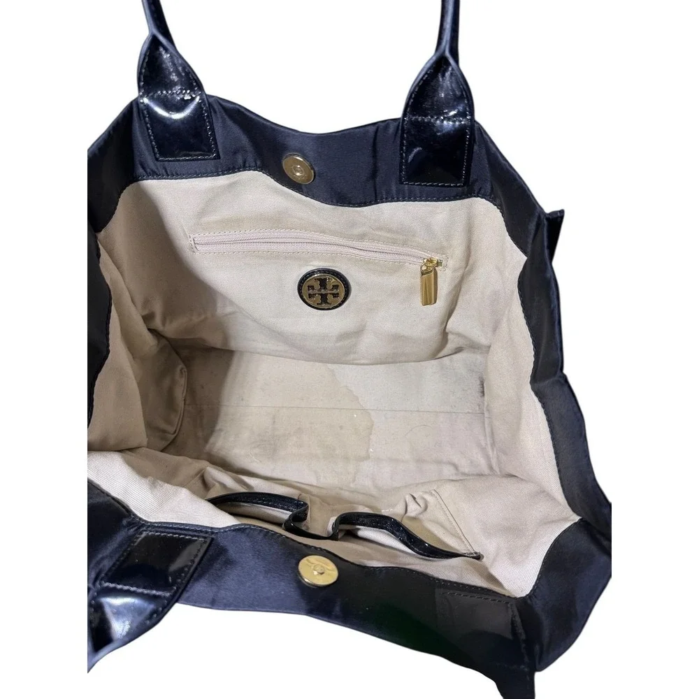 Tory Burch Black Nylon Patent Leather Tote Bag